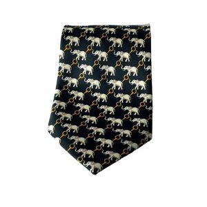 Rene Chagal Black Elephant Print‎ Hand Made 100% Silk Neck Tie Novelty Neckwear